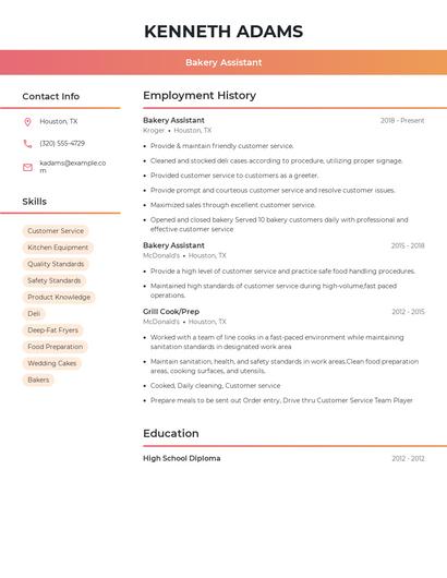 Bakery Assistant Resume