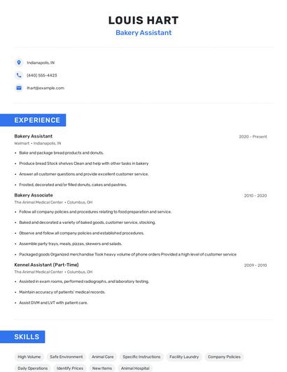Bakery Assistant Resume