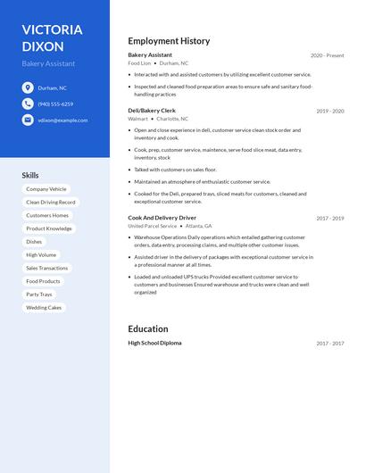 Bakery Assistant Resume
