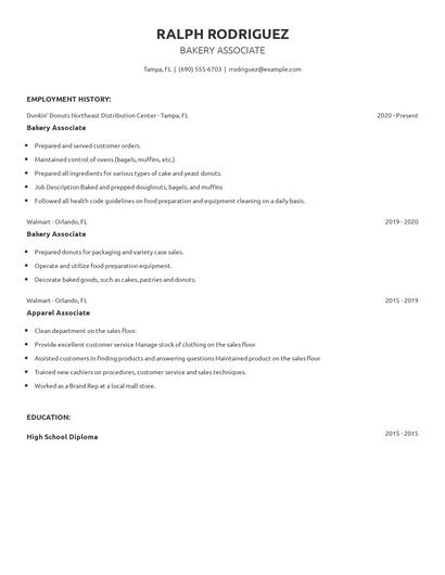 Bakery Associate Resume