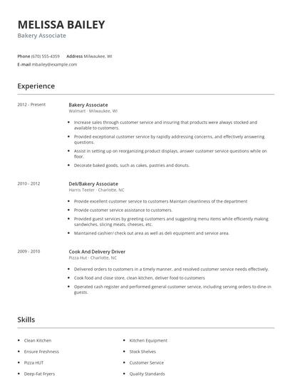 Bakery Associate Resume