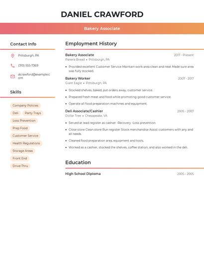 Bakery Associate Resume