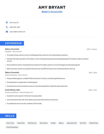 Bakery Associate Resume