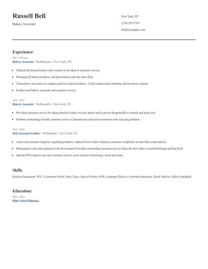 Bakery Associate Resume