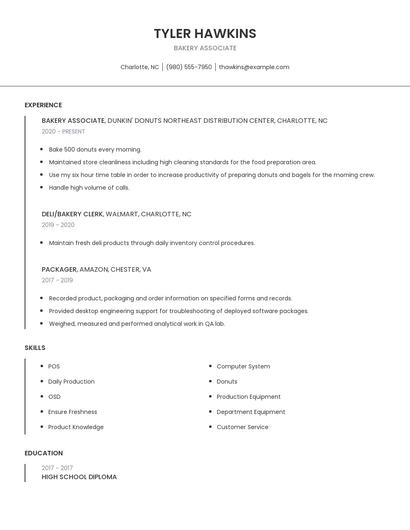 Bakery Associate Resume
