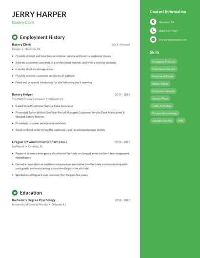 Bakery Clerk Resume