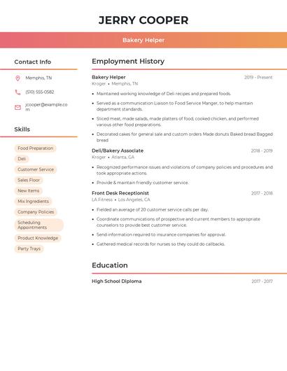 Bakery Helper Resume
