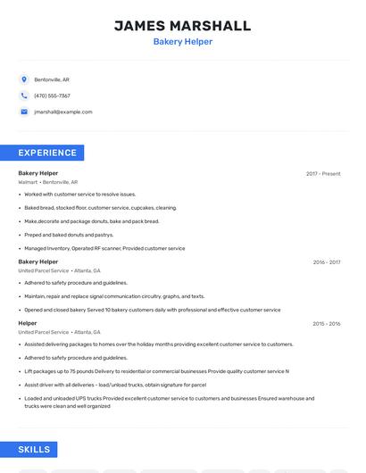 Bakery Helper Resume
