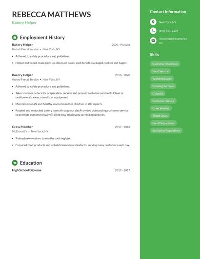 Bakery Helper Resume