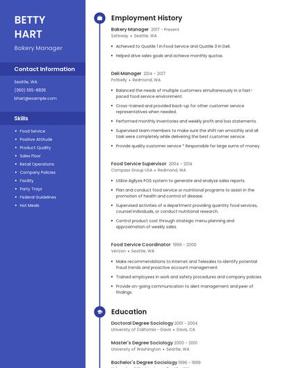 Bakery Manager Resume