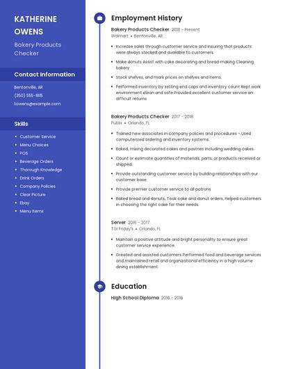 Bakery Products Checker Resume