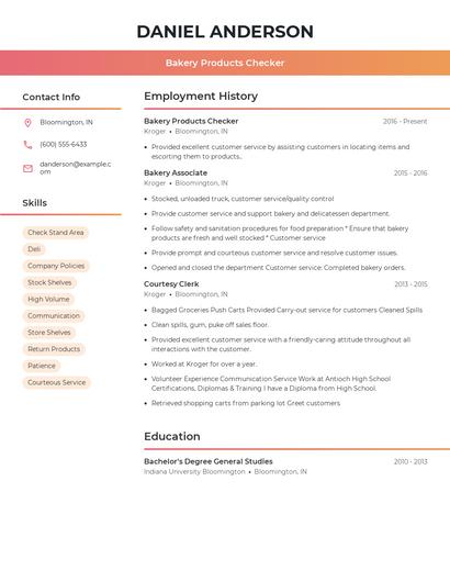 Bakery Products Checker Resume