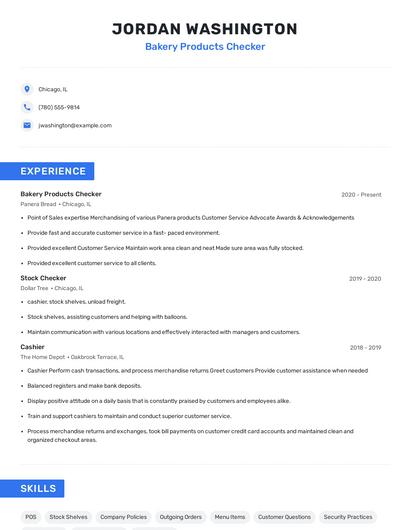 Bakery Products Checker Resume