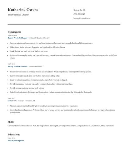Bakery Products Checker Resume