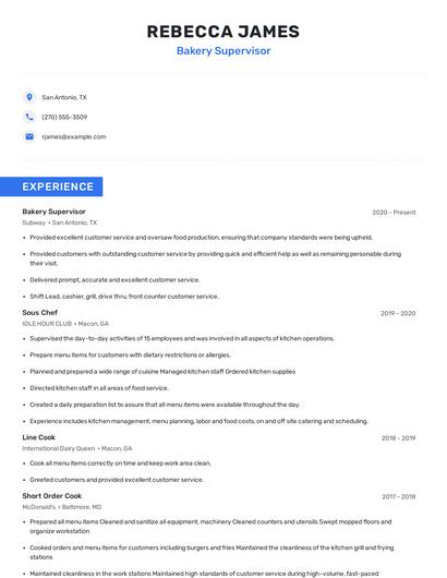 Bakery Supervisor Resume