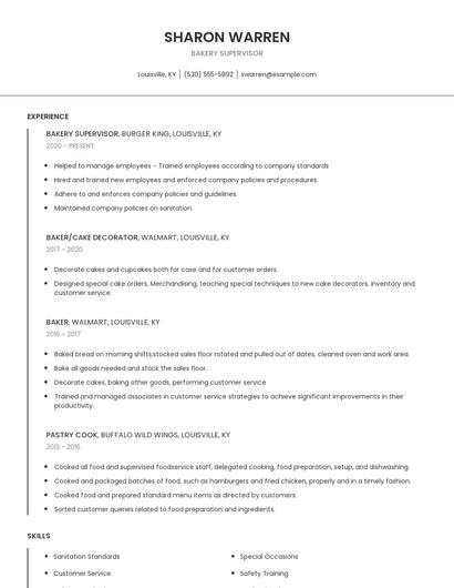 Bakery Supervisor Resume