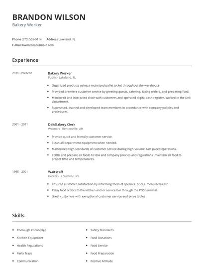 Bakery Worker Resume