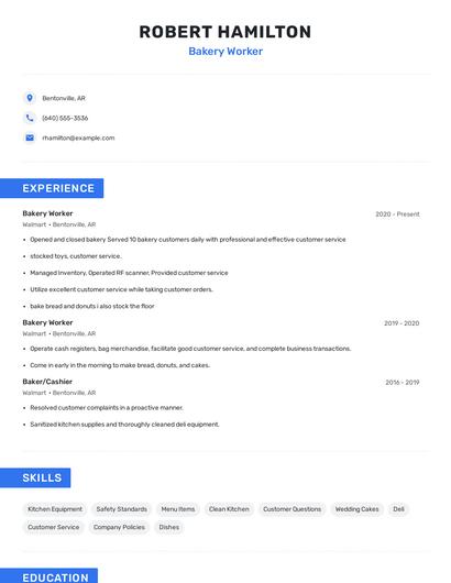 Bakery Worker Resume