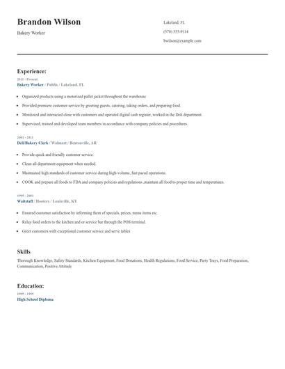 Bakery Worker Resume