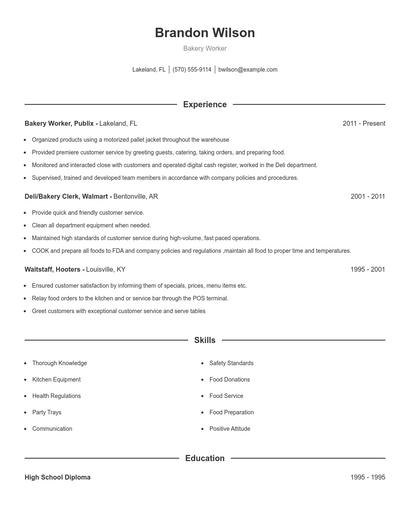 Bakery Worker Resume