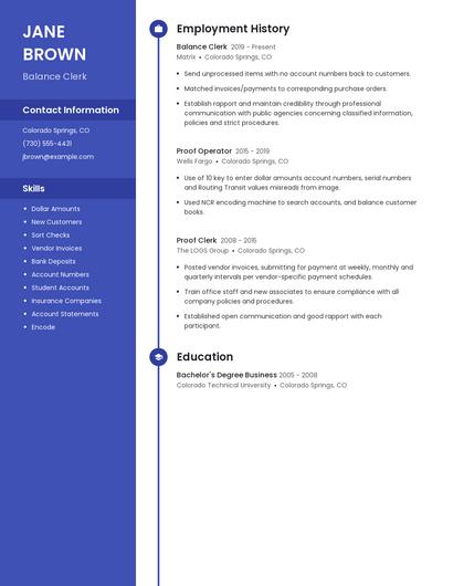 Balance Clerk Resume