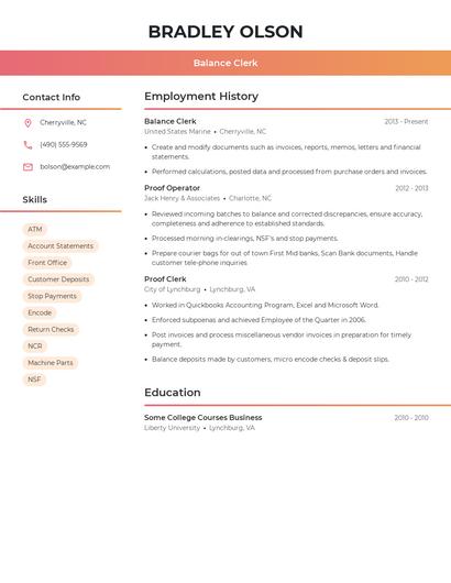 Balance Clerk Resume