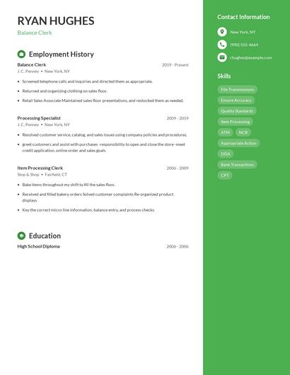 Balance Clerk Resume