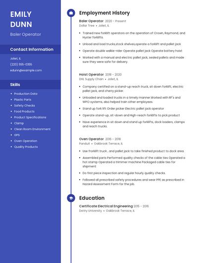 Baler Operator Resume