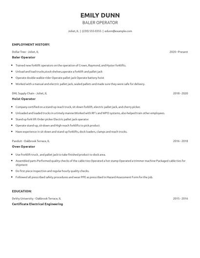 Baler Operator Resume