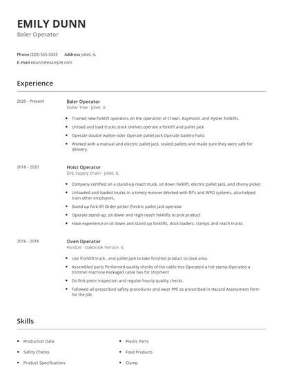 Baler Operator Resume