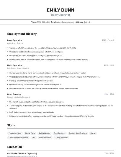 Baler Operator Resume