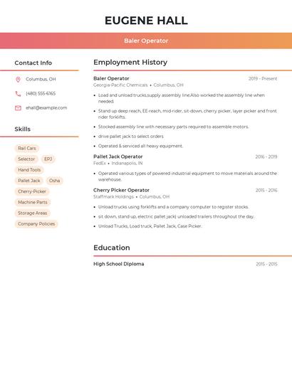 Baler Operator Resume