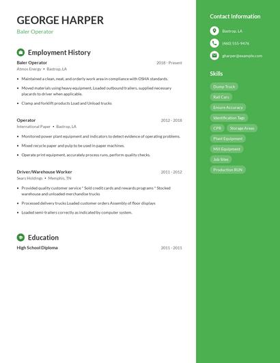 Baler Operator Resume