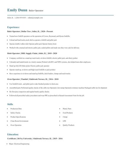 Baler Operator Resume