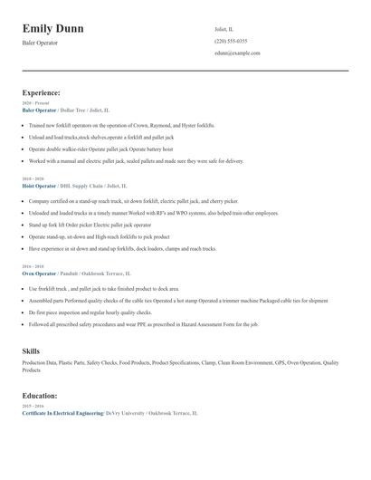 Baler Operator Resume