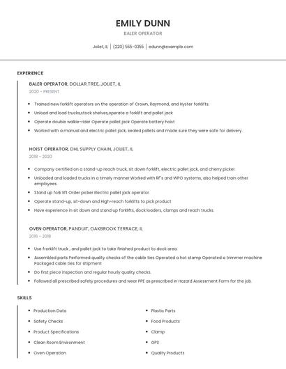 Baler Operator Resume