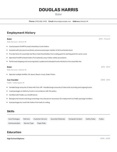 Baler Resume