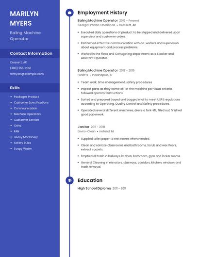 Baling Machine Operator Resume