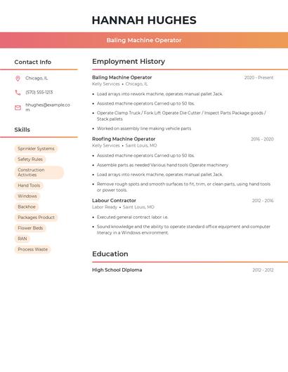 Baling Machine Operator Resume