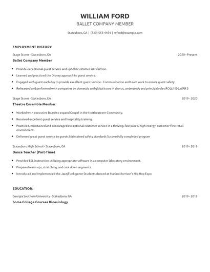 Ballet Company Member Resume