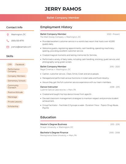Ballet Company Member Resume