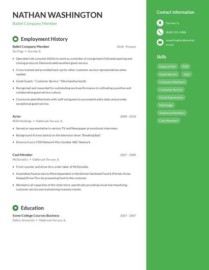 Ballet Company Member Resume