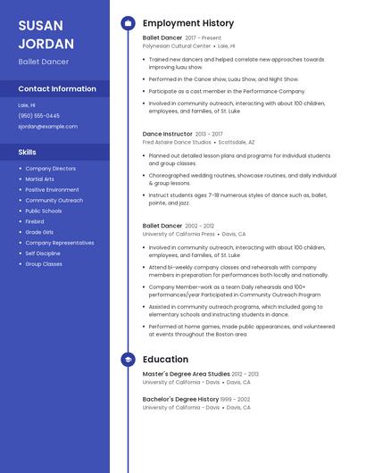 Ballet Dancer Resume