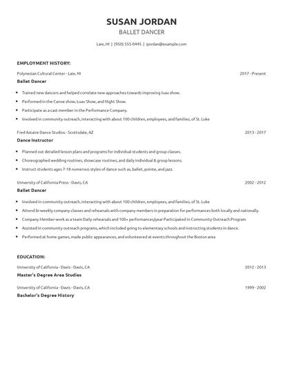 Ballet Dancer Resume