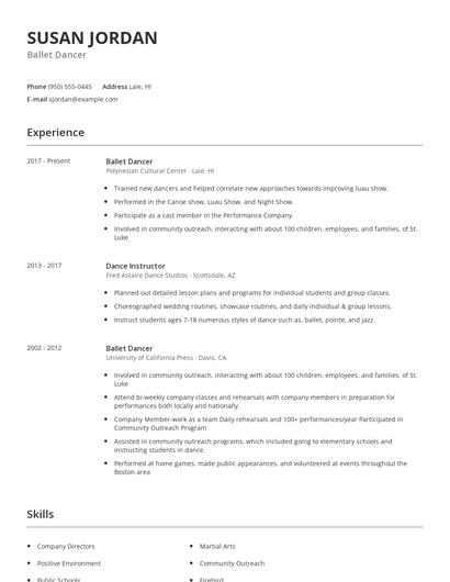 Ballet Dancer Resume