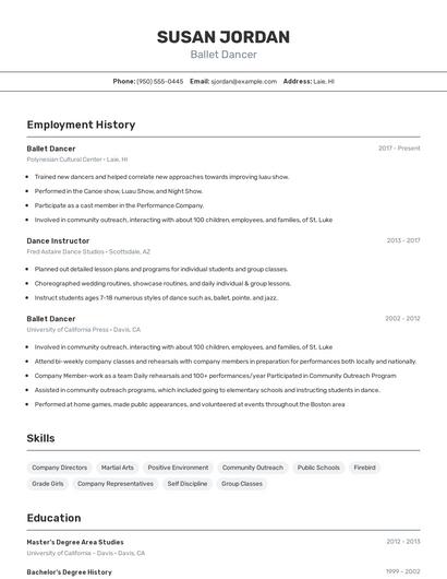 Ballet Dancer Resume