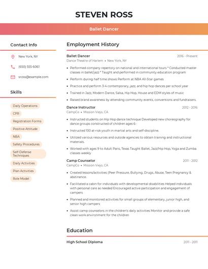Ballet Dancer Resume