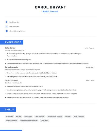 Ballet Dancer Resume