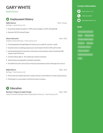 Ballet Dancer Resume
