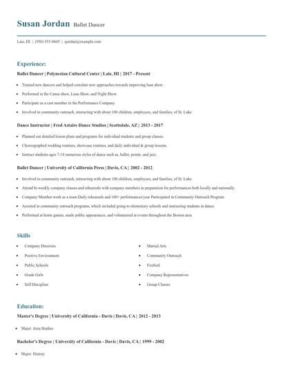 Ballet Dancer Resume